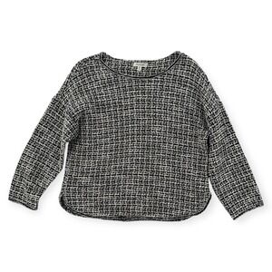 Max Studio Tweed Sweater Womens Medium Knit Gray Black Pull Over Top Long Sleeve